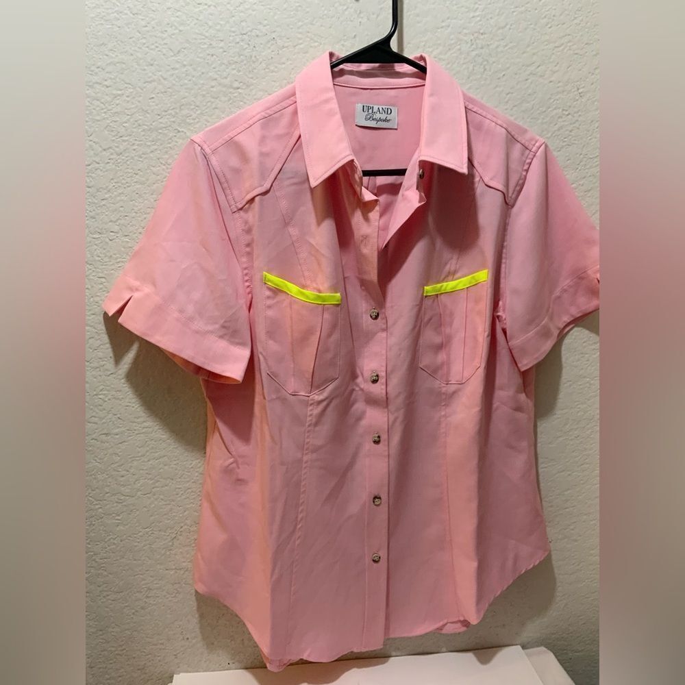 UPLAND Bespoke Codorniz short Sleeve Camp Western pink Pocket Cotton L